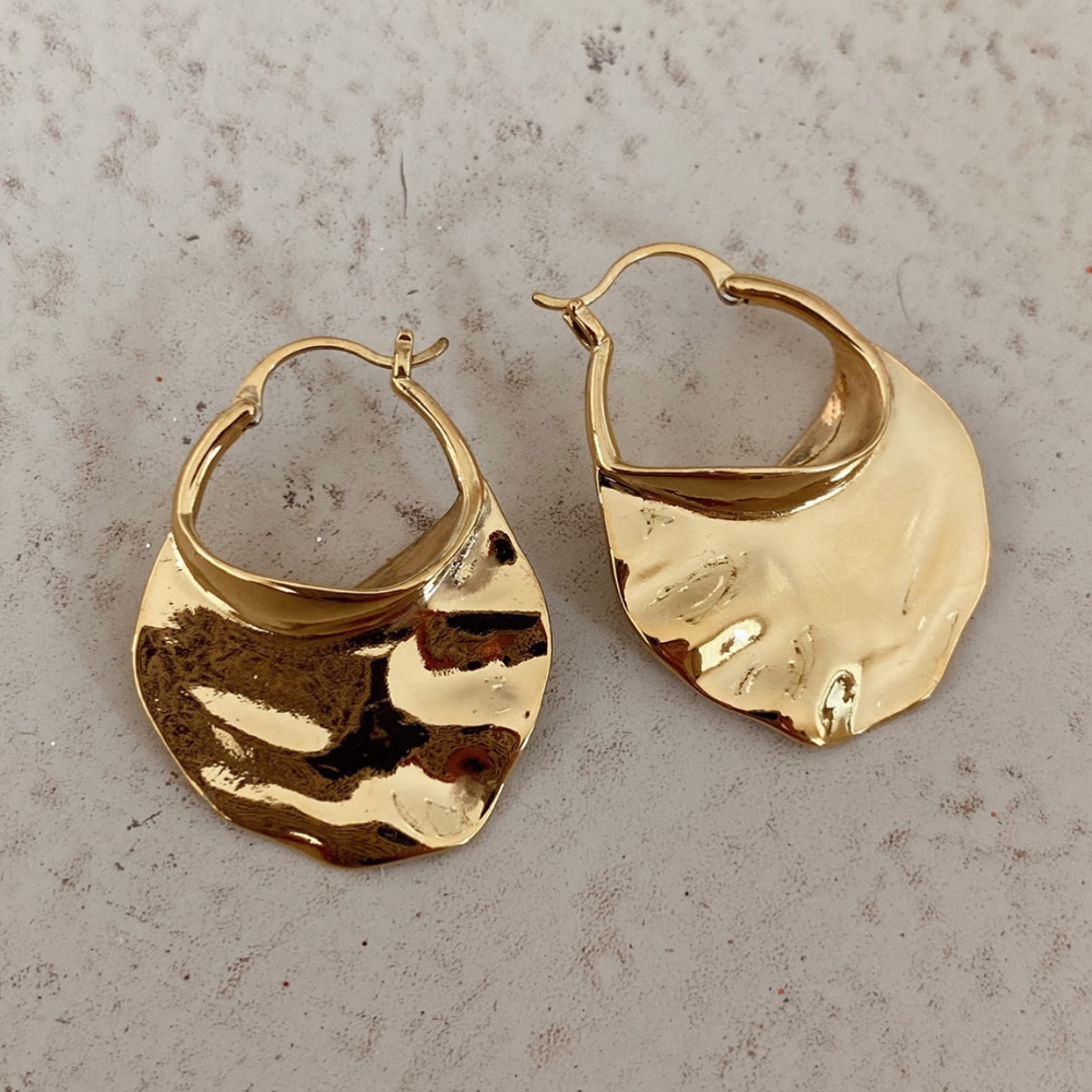 Kris Gold Sculptural Hammered Hoop Earrings — Chunky Hypoallergenic Statement Hoops Earrings
