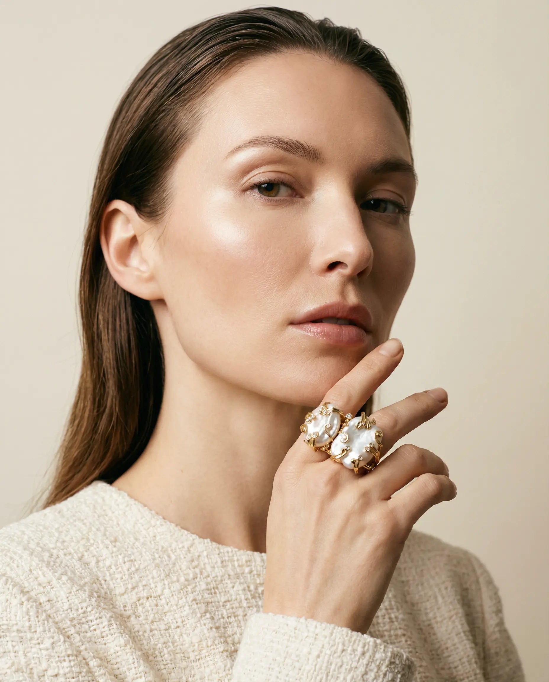 The Dual Baroque Statement Ring – Sculpted Pearl in Gold Vault 9