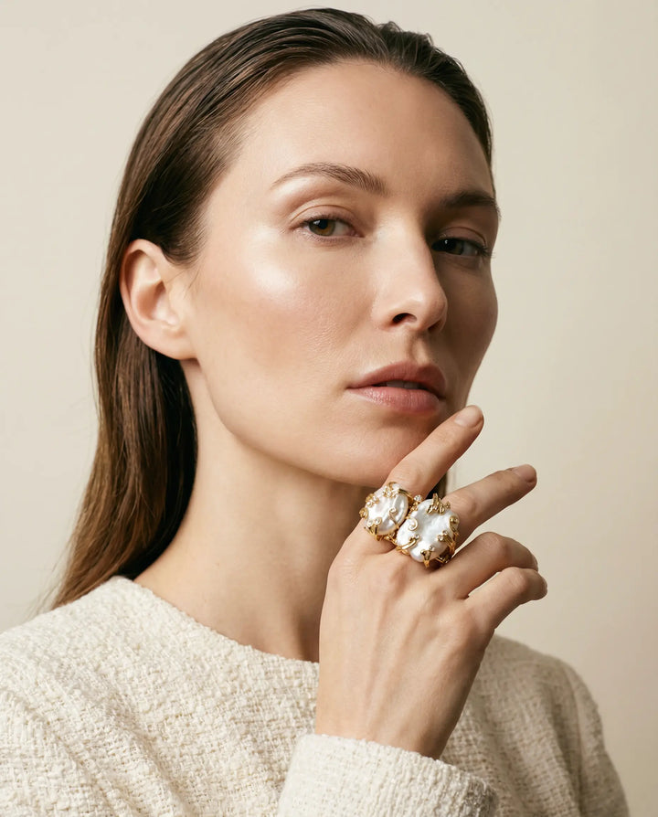 The Dual Baroque Statement Ring – Sculpted Pearl in Gold Vault 9