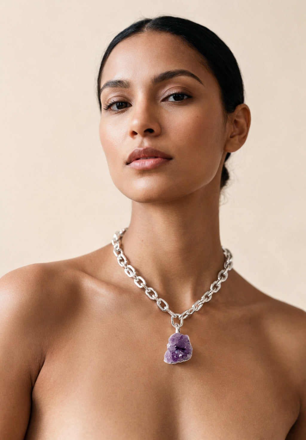 Raw Amethyst Pendant Necklace in Silver Vault No9 Jewelry