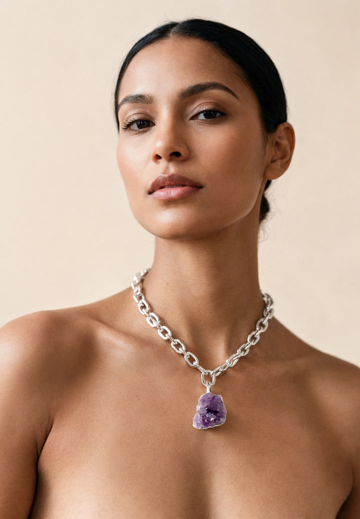 Raw Amethyst Pendant Necklace in Silver Vault No9 Jewelry