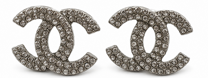 Chanel Silver Coco Mark Rhinestone Earrings