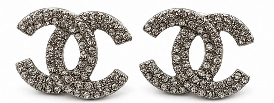Chanel Silver Coco Mark Rhinestone Earrings