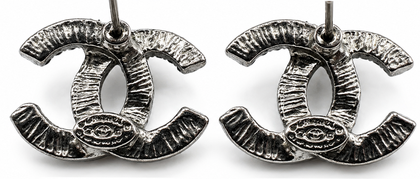 Chanel Silver Coco Mark Rhinestone Earrings