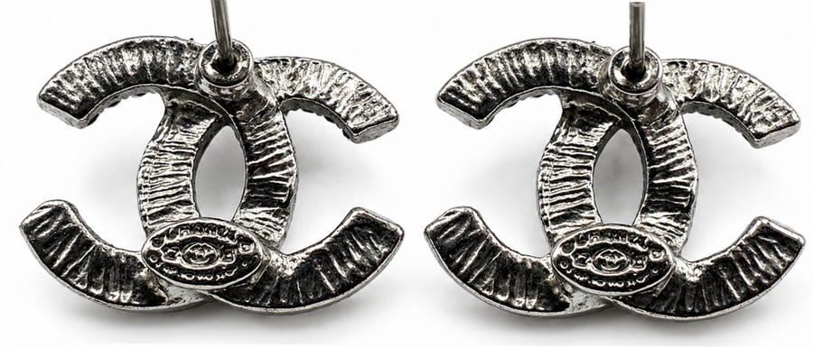 Chanel Silver Coco Mark Rhinestone Earrings