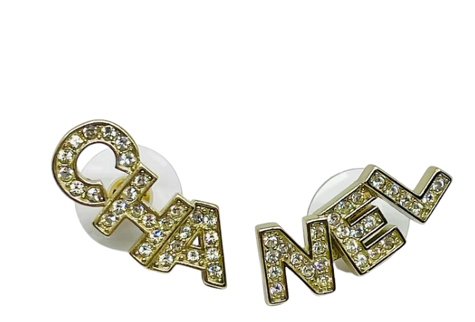 Chanel  Strass CHA-NEL Stud Earrings