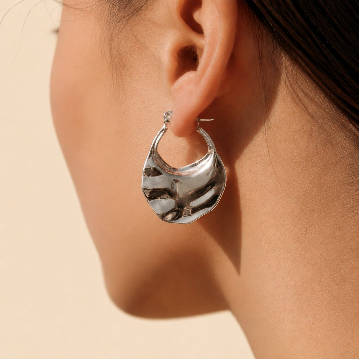 Kris Gold Sculptural Hammered Hoop Earrings — Chunky Hypoallergenic Statement Hoops Earrings