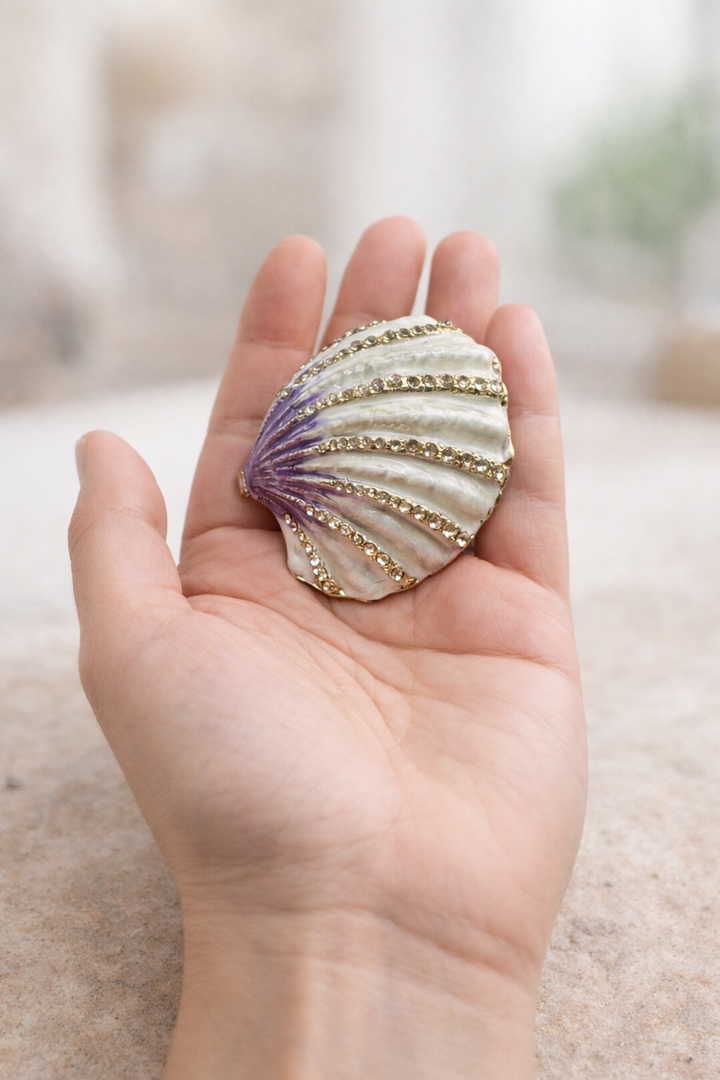 Coquillage Scallop Sea Shell Crystal Trinket Box, Violet