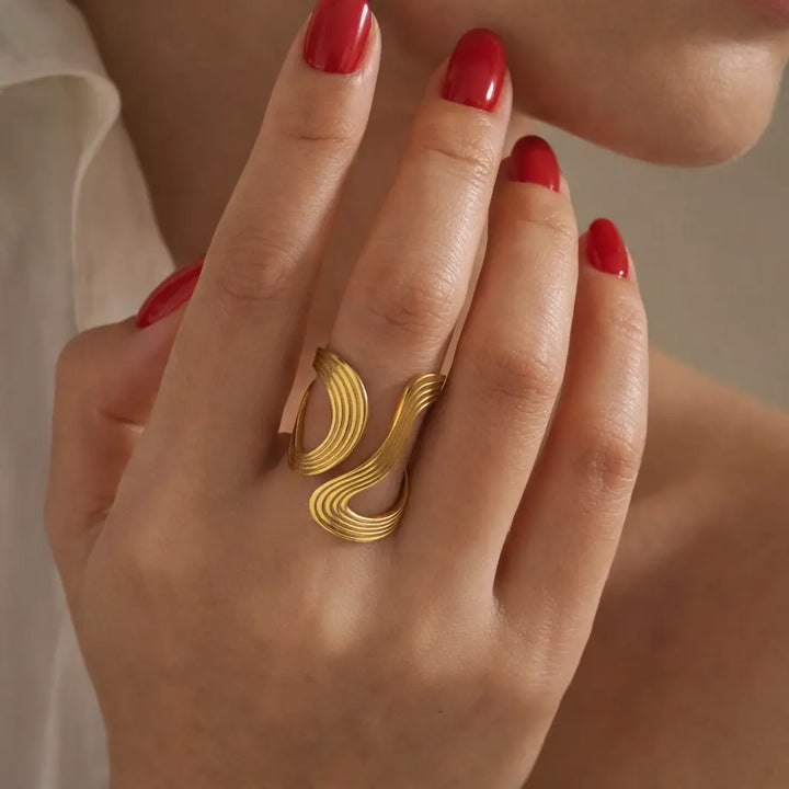 Organic Wave Ring Gold Plated Stainless Steel Vault 9