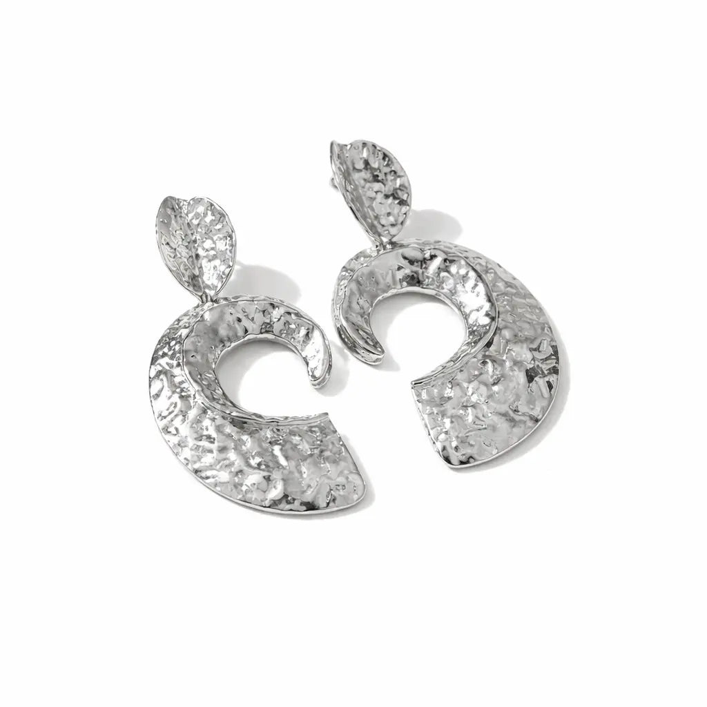 open C sculptural earrings silver
surface melted clip-on earrings