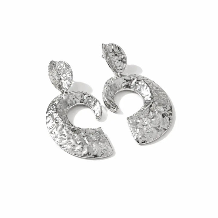 open C sculptural earrings silver
surface melted clip-on earrings