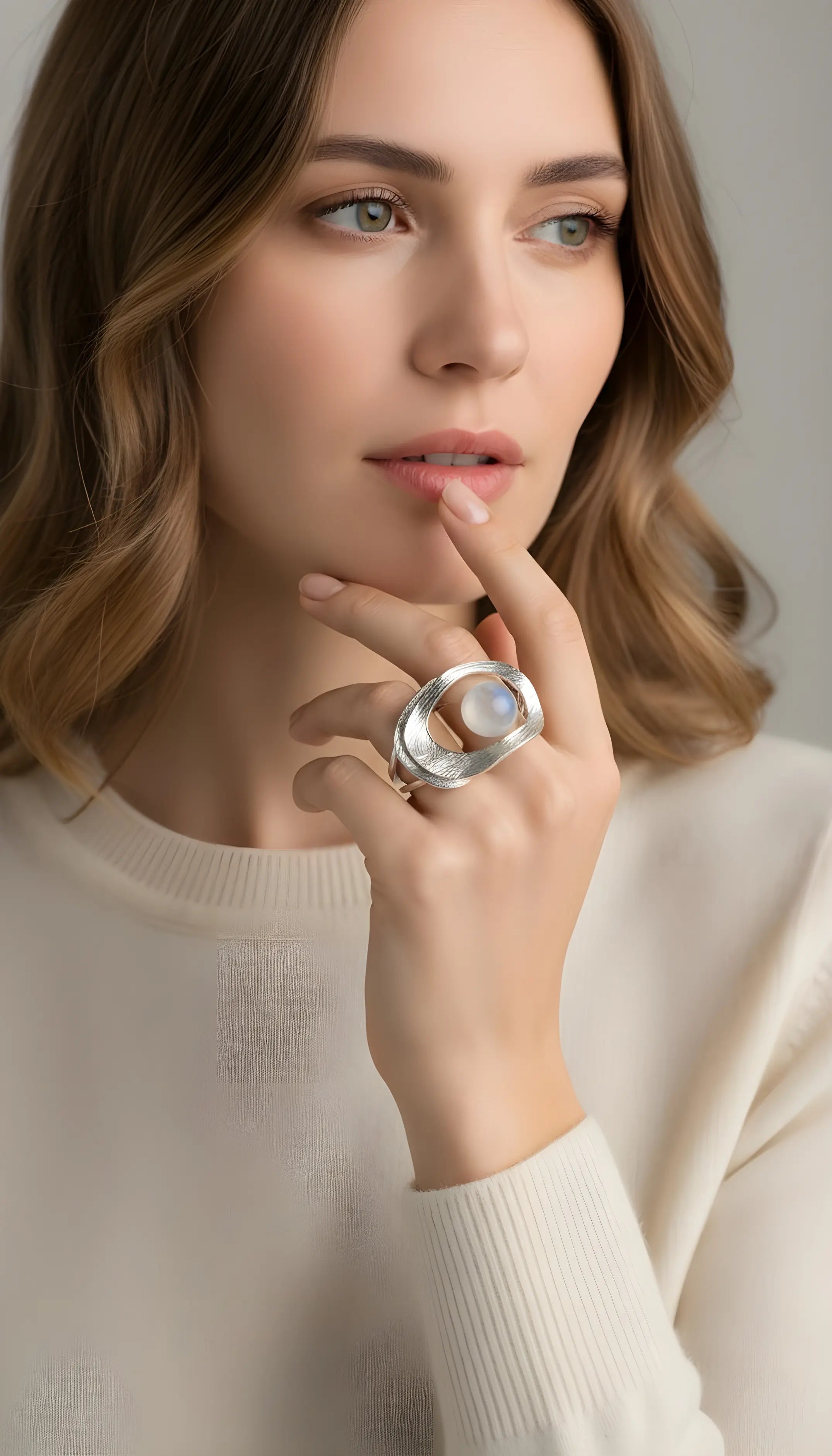 silver sphere stone statement ring
adjustable sculptural silver ring with gemstone